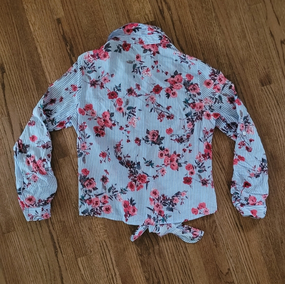 Floral/stripped cotton button up blouse - Picture 4 of 5